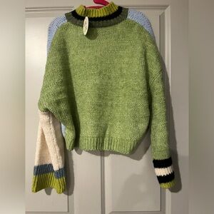 Sage Green Chunky Knit Crew Neck Sweater VRG GRL
